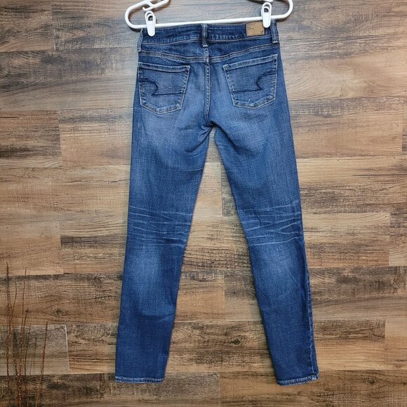 American Eagle Jeans 2 R Low Rise Skinny Medium Dark Wash Stretch Denim - Picture 2 of 11